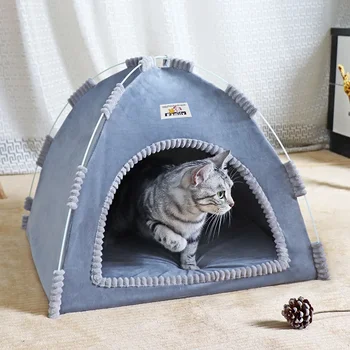 Pet Çadır Yatak Kediler Ev Malzemeleri Ürünleri Aksesuarları Sıcak Yastıkları Mobilya Kanepe Sepeti Yatak Kış Kapaklı Yavru Çadır Kedi