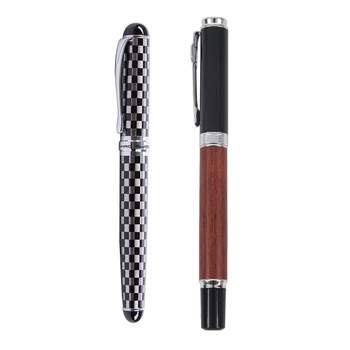 Jinhao X750 Satranç Tahtası dolma kalem Orta İnce Uç Yazma İşareti ve 8802 Ahşap Orta Uç dolma kalem-Kırmızı + Siyah