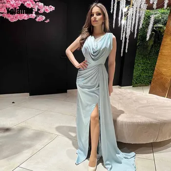 Moda 2024 Yeni Mermaid Abiye Kolsuz Fırfır Ön Bölünmüş Saten Aç Geri Kat Uzunluk Parti Elbise Robe de soirée