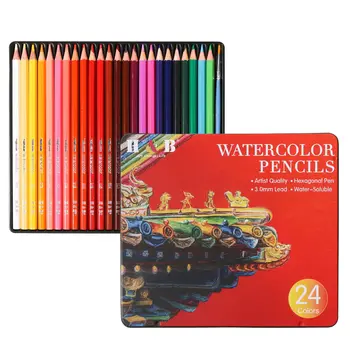 HB 24 Renk Suda çözünür Pnecils Renk Kurşun Çizim kalem seti Boyama Çizim Profesyonel Sanat boyama seti