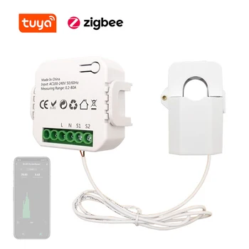 Tuya ZigBee / Wifi Tek Fazlı Kelepçe 80A Enerji Ölçer Cep Telefonu APP Kontrolü Akım Trafosu Elektrik İstatistikleri Monitör