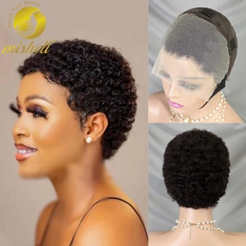 Afro Kinky kıvırcık insan saçı Peruk 13x4 Dantel Frontal Kısa Bob Peruk %100 % İnsan Saçı Doğal Kıvırcık Ucuz Dantel Peruk Siyah Kadınlar için