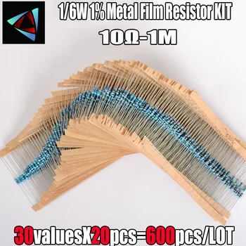 600 adet / takım 1 / 6W 1 / 8W 1 / 4W 1/2W 1 % Metal film rezistans Kiti 10 ohm-1M ohm Direnç Çeşitli Set