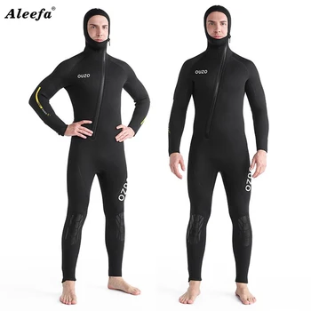 Erkekler 5mm Wetsuit Neopren Kapşonlu dalgıç kıyafeti Tek Parça Tam Vücut ıslak Uzun Kollu Manşet Fermuarlı