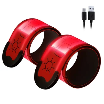 2 Paket USB Şarj Edilebilir Yansıtıcı Kol Bantları,Koşucular,Bisikletçiler,Yürüyüşçüler,Evcil Hayvan Sahipleri için Yüksek Görünürlük ışıklı bant,Kırmızı