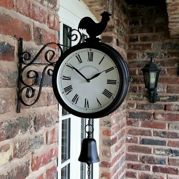 Açık Bahçe duvar istasyonu saat çift taraflı Cockerel Vintage Retro ev dekor