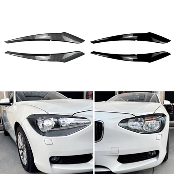 BMW için F20 F21 1 Serisi 116i 118i 120i 125i Araba Far Kaş Göz Kapağı lamba ışığı Kaşları Karbon Fiber Parlak Siyah 2011-2014