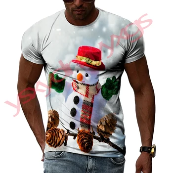 Yaz Gelgit Noel Kardan Adam Resim Erkek T-Shirt Rahat 3D Baskı Tees Hip Hop Kişilik Yuvarlak Boyun Kısa Kollu Üstleri
