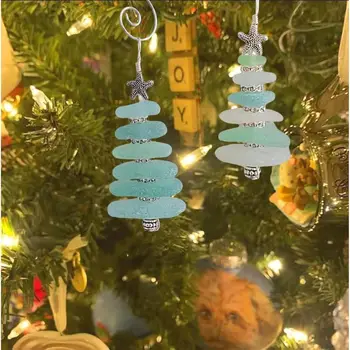 Yaratıcı Deniz Cam Yılbaşı Ağacı Süsleme Asılı Deniz Cam Yıldız Hediye için Noel Asmak Plaj Ev Süsleme