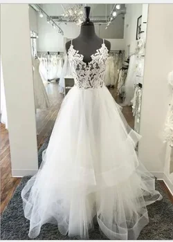 2024 Boho Uzun Gelinlik V Yaka Büyüleyici Dantel Aplikler Vestido De Noiva Elastik gelinlik Düğün Konuk Elbise