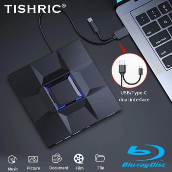 TISHRIC USB3. 0 Harici CD DVD Okuyucu CD Çalar DVD Yazıcı Lector CD Kaydedici ROM Blu Ray Optik Disk Sürücüleri PC Laptop İçin