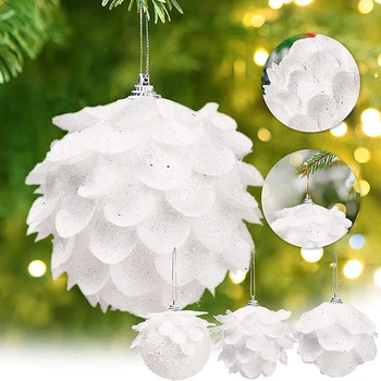 Noel Ağacı Süsler Beyaz Glitter Petal Şekli Topu Köpük Kar Topu Noel Kolye Yeni Yıl Ev asılı dekorlar Navidad