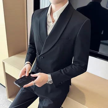 Çin tarzı Disk Toka Tasarım İş Rahat Blazer erkek Kore İnce En Kaliteli Takım Elbise Ceket erkek Marka Resmi Smokin Ceket