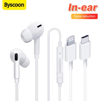 Byscoon Kablolu Kulaklık Kulak İçi kulaklık Yıldırım için iPhone X XS MAX XR 11 12 13 14 Pro Max c Tipi Kulaklıklar Samsung İçin