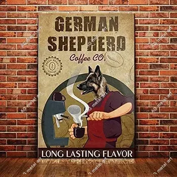 Alman Çoban Köpeği Retro Metal Tabelalar Alman Çoban Kahve A. Ş. Uzun Ömürlü Lezzet Restoran Cafe Oturma Odası Mutfak
