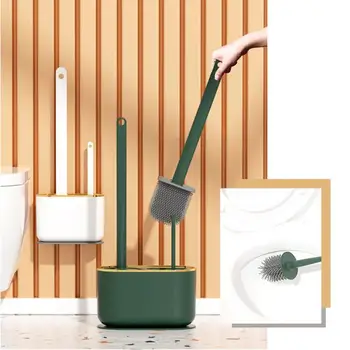 Duvar Asılı Tuvalet Fırçası Tutucu İle Uzun Saplı Silikon Tuvalet Fırçası Yumuşak Kıllar WC Temizleme Fırçası Banyo Aksesuarları