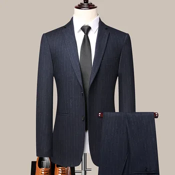 Butik (Blazer+ Pantolon) moda Beyefendi Rahat Rahat Saçak Mikro Elastik Düğün İş Slim-fit Kariyer 2 parça Set