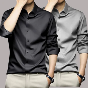 Yeni Streç Kırışıklık Karşıtı Pamuklu erkek gömlekleri Kısa Kollu Elbise Gömlek Erkekler İçin Slim Fit konfor Sosyal İş Bluz Gri 5XL