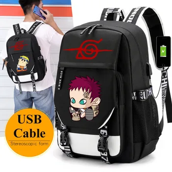 Yeni Anime Karikatür Naruto Kakashi Sasuke Gaara Öğrenci okul çantası Büyük Kapasiteli açık hava seyahati için sırt çantası Usb Şarj Sırt Çantası