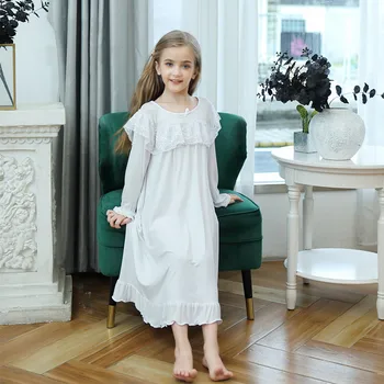 Güzel Prenses Gecelik Bebek Kız Uzun Kollu Ruffles Hem Nightgowns Çocuklar Ayak Bileği Uzunluğu Yumuşak Bornoz Kız Ev Giysileri