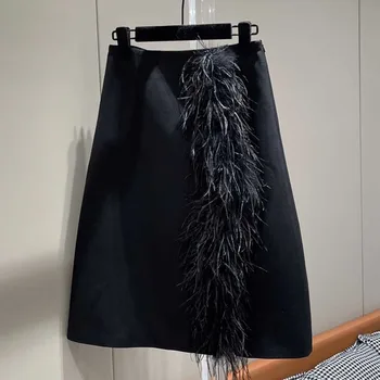 Yüksek kaliteli Tasarımcı Siyah Seksi Bölünmüş Etek Moda Zarif Yüksek Bel A-Line Midi Etek Kadın Parti Akşam Elbise Streetwear