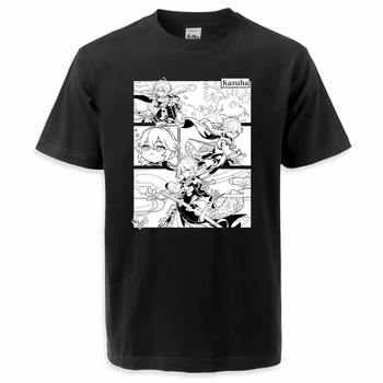 Genshin Darbe T Shirt Kaedehara Kazuha Grafik Baskı T-shirt Streetwear Casual Gevşek Büyük Boy Nefes Crewneck Tees