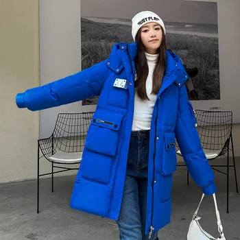 Yeni kadın Parka Kış Ceket Kapşonlu Uzun Kalın Sıcak Pamuk Yastıklı Ceketler Parkas Kadın Giyim Şeker Renk Kış Ceket