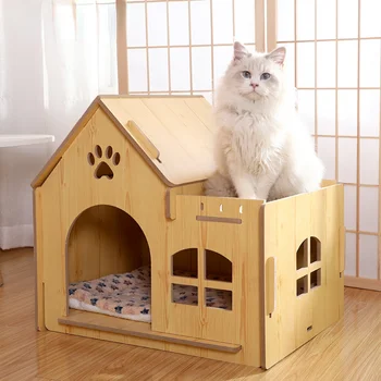 Çıkarılabilir ahşap kedi evi, köpek evi, pencereli evcil hayvan evi, dış mekan kabini, iç ve dış mekan yüksek kaliteli villa