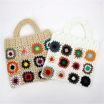 Kadın büyük el çantası Çanta Çiçek Tığ Büyük Kapasiteli Örme Çanta Moda El Yapımı Cut-out Boho Çanta Vintage Renkli Hollow Out Çanta