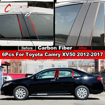 6 Adet Araba Pencere Kapı Sütun B C Pillar Sonrası Kapak Trim Toyota Camry için XV40 XV50 XV70 2006-2022 Siyah Ayna Etkisi PC Sticker
