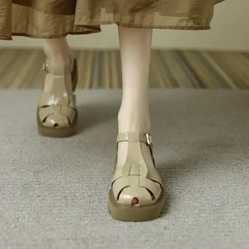 2023 Yaz Moda Yeni Dokuma Roma Ayakkabı İçi Boş Toka Kalın Alt Kama Sandalet Açık Plaj kadın ayakkabısı Zapatos De Mujer