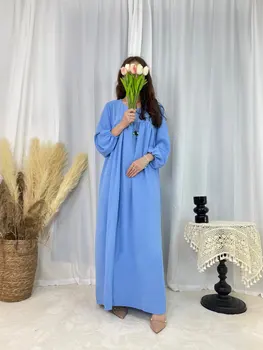 Kadın Bayram müslüman uzun elbise O Boyun Tam Boy Fas Katı Abayas Dubai Kaftan Uzun Elbise Mütevazı Ramazan Jalabiya Gevşek Rahat