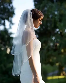 2 Katmanlı Gelin Veils Kilise Düğün Tül Dirsek Parmak Uzunluğu Gelin Saç Aksesuarları Tarak Kadınlar için