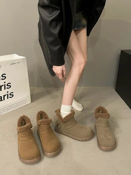 Ayakkabı Çizmeler Kadın Yeni 2023 Lüks Tasarımcı Düz Topuk Kış Ayakkabı Peluş Yuvarlak Ayak Avustralya Bayanlar Moda Kürk Kar