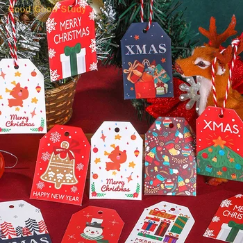 1 Takım Noel Etiketleri Kağıt Yılbaşı Ağacı Süsleri Küçük Kolye Halat İle Renkli Baskılı Kartlar Takılar Yılbaşı Hediyeleri