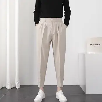 Moda Erkek rahat pantolon Elastik Bel Küçük Ayak İnce Kore Tarzı Pilili Konik Erkek Blazer Pantolon Pantolon Streetwear
