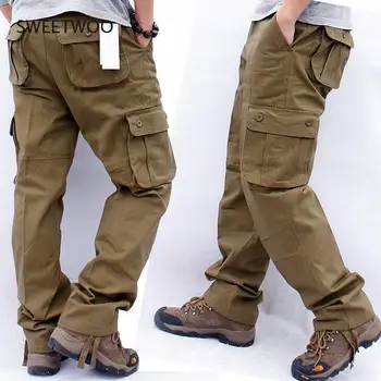 Erkek Tulum Kargo Pantolon Çok Cepler Askeri Taktik İş rahat pantolon Streetwear Ordu Düz Pantolon