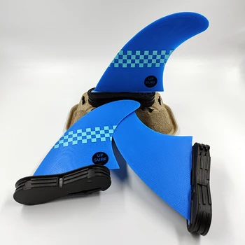 Orta UPSURF FCS 2 Sörf tahtası Yüzgeçleri 3 adet/takım Quilhas Performans Cam (PG) kısa Tahta Yüzgeçleri Pervane Mavi Ekose Fin Funboard