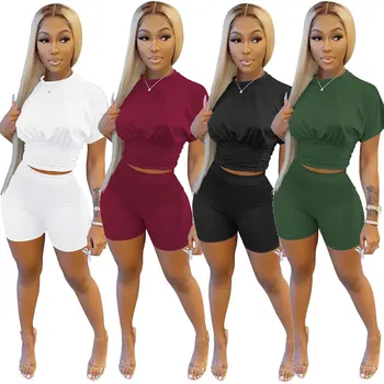 2021 Bahar Rahat Kadın İki Parçalı Set Kırpma Üst Gömlek + Pantolon Düz Renk Streetwear Spor Eşofman Giysileri Kadınlar İçin Kıyafet