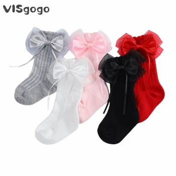 VISgogo Bebek Bebek Kız Uzun Çorap Prenses Düz Renk Püskül Büyük İlmek Çorap Bahar Sevimli Over-The-Diz Çorap