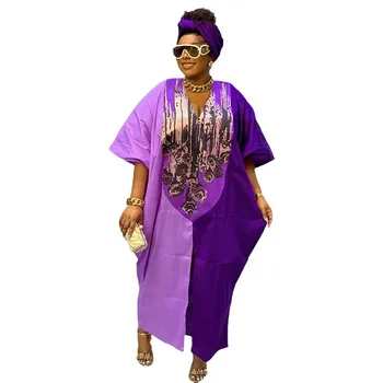 Afrika Artı Boyutu Elbiseler Kadınlar için Sonbahar Bahar Zarif Afrika V Yaka Parti Akşam Maxi Elbise Boubou Müslüman Moda Kaftan