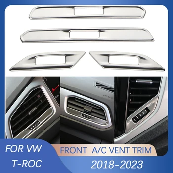 4 adet / takım Paslanmaz Çelik Araba Ön Klima A / C Havalandırma Çıkışı ayar kapağı Sticker Volkswagen VW Troc T-roc 2018-2023