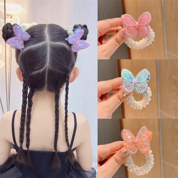 1 ADET Yeni Sevimli İnci Pullu Kelebek Kız Elastik Saç Bantları Prenses Saç aksesuarları Çocuk Saç Bağları Bebek Şapkalar