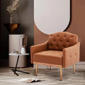 Sandalye Modern Tepeli tek kişilik kanepe Koltuk Altın Metal Ayaklı Döşemeli Okuma Koltuğu Yatak Odası Ofis için Dekoratif Oturma