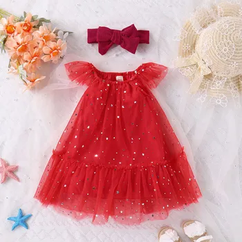 Elbise Kız İçin 6M-4Yrs Yaz Askı Pullu Yeni Doğum Günü Kırmızı Prenses Elbise Ruffles Zarif Çocuk Tatil Rahat Vestidos