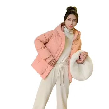Moda kadın Kış Ceket 2024 Kore versiyonu Kısa Rahat Gevşek Uydurma Uzun Kollu Kapüşonlu Ceket kadın pamuklu ceket