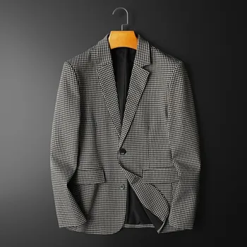 2024 Yüksek Kaliteli Rahat Ekose Blazer Homme Bahar Trendi Moda Blazer Vintage Lüks Erkekler Şık Blazer İş Streetwear