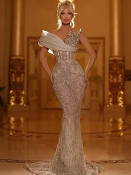 Sparkly Derin V Yaka Abiye Lüks Parti Mermaid gelin kıyafeti Klasik Kat uzunlukta Gelin Elbiseler Vestidos De Novia