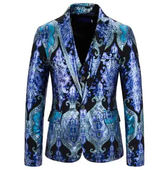 Yeni erkek Işlemeli desen Resmi Uzun kollu Takım Elbise Blazer Bir Düğme Pamuk Karışımı düğün elbisesi Ceket ABB371