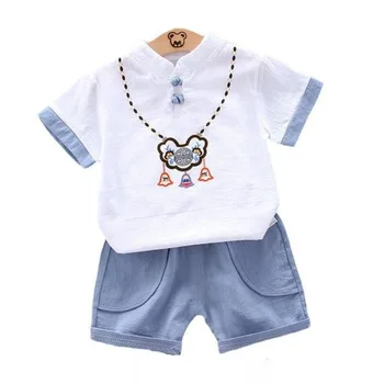 Yeni Yaz Bebek Erkek Giysileri Takım Elbise Çocuk günlük t-Shirt Şort 2 adet / takım Bebek Kıyafetleri Yürümeye Başlayan Spor Kostüm Çocuklar Eşofman